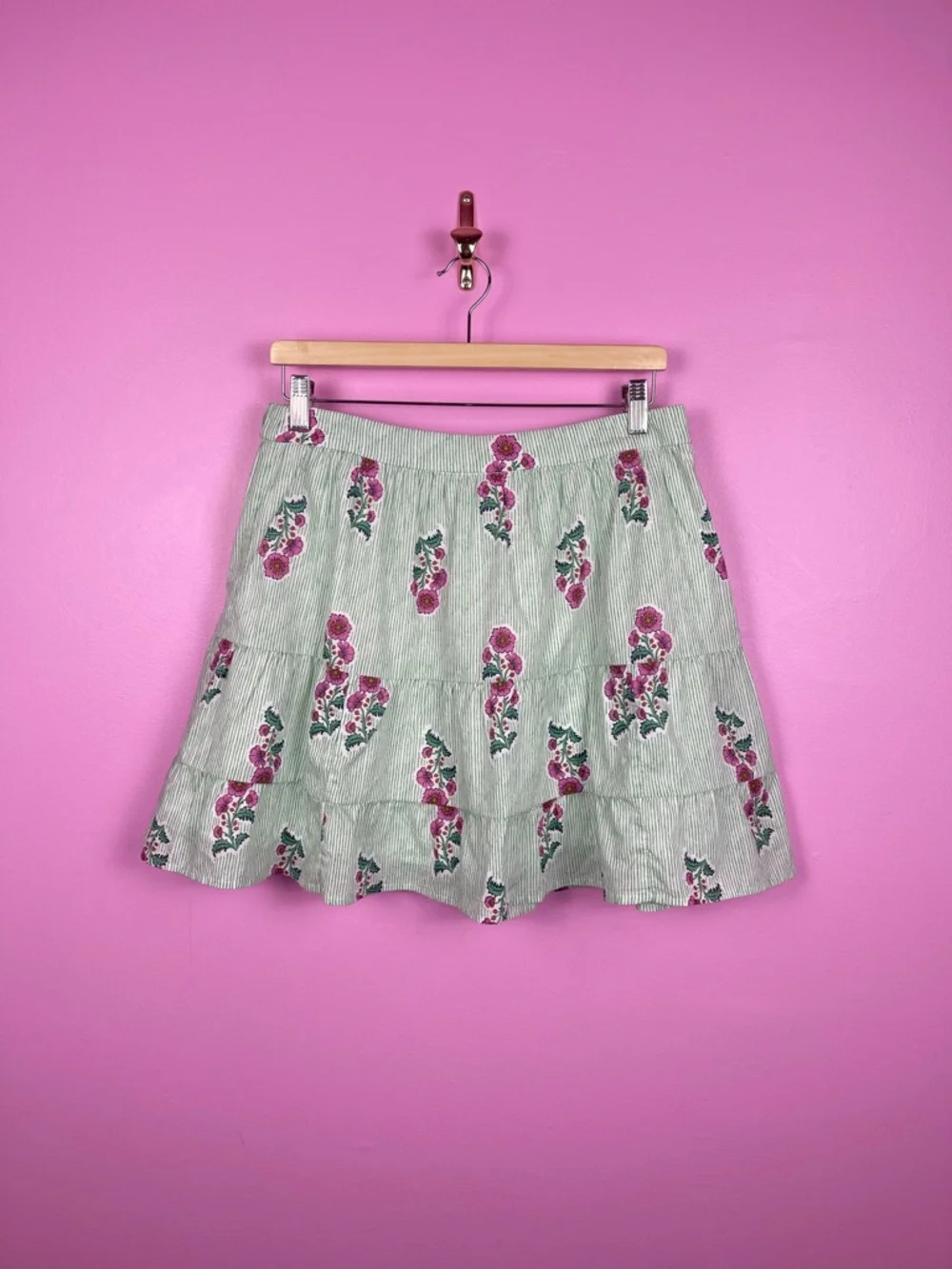J.Crew Tiered Mini Skirt Floral Stripe Cotton Elastic Waist Women’s Medium NWT - Picture 2 of 10